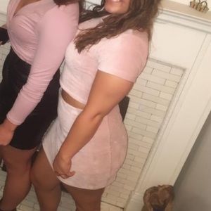 Two piece skirt and shirt pink velvet set